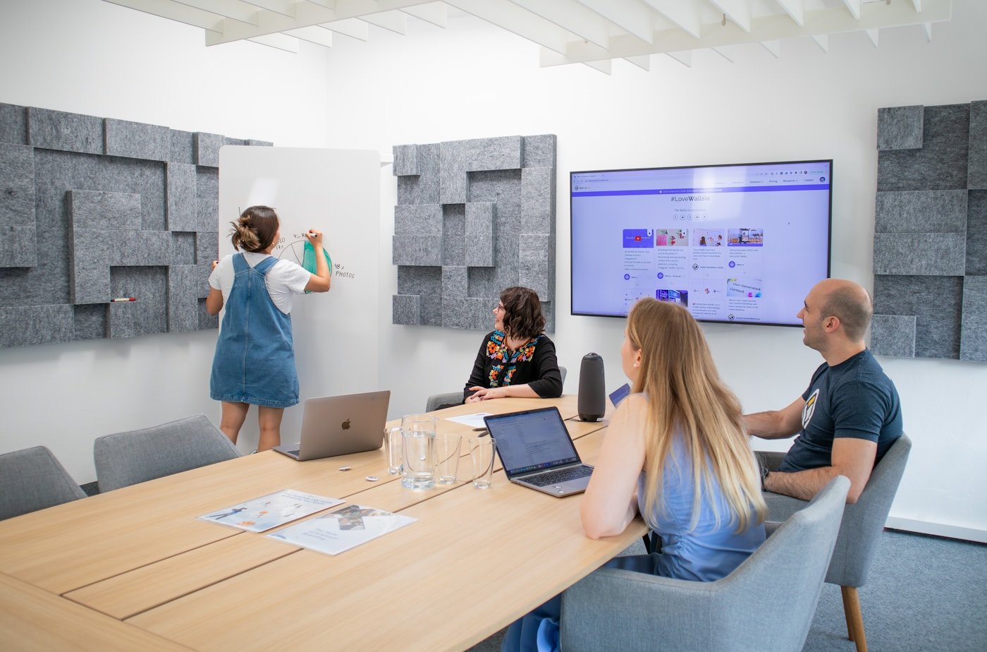 A marketing strategy workshop in a modern meeting room